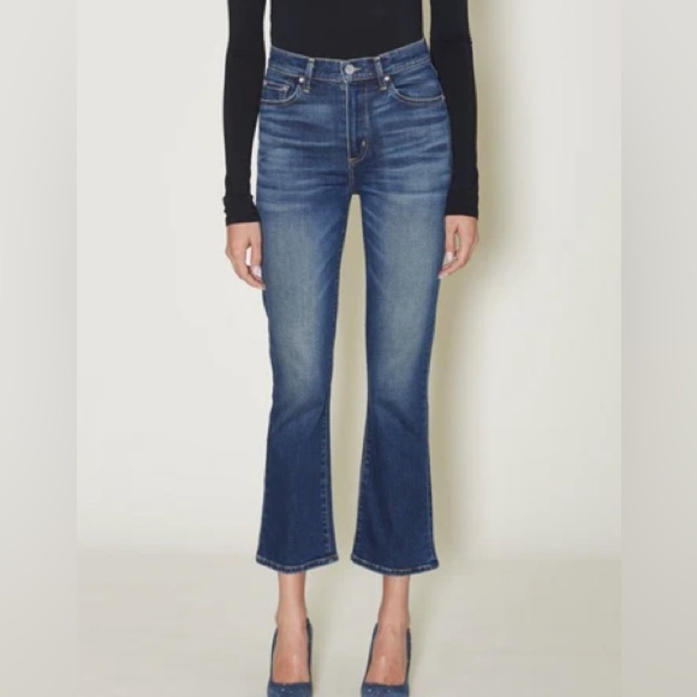Le Jean Stella Crop Flare Jeans Luna Medium Blue Size 30